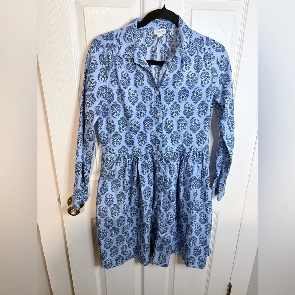 J.Crew Factory Blue Floral Button Front Shirt Dress | Size 0